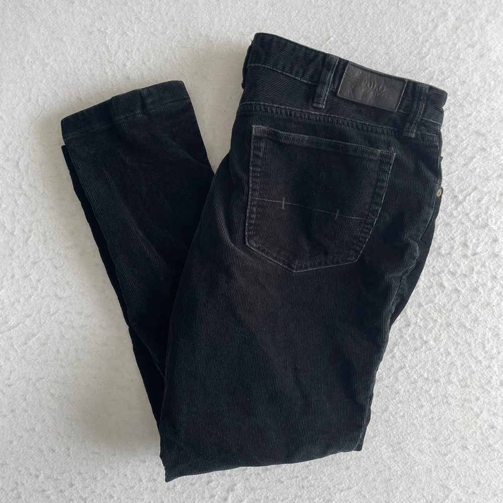 Polo Ralph Lauren Corduroy Pants Mens 38x32 Black Straight Leg‎ Stretch 5-Pocket